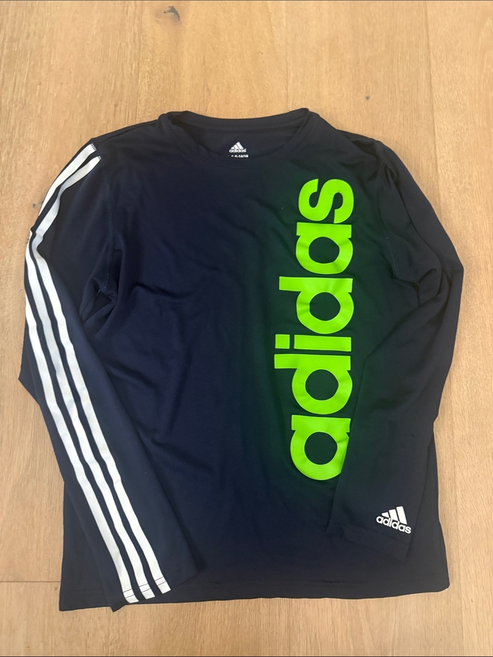 adidas Black Long Sleeve Tee with Neon Green Vertical Logo